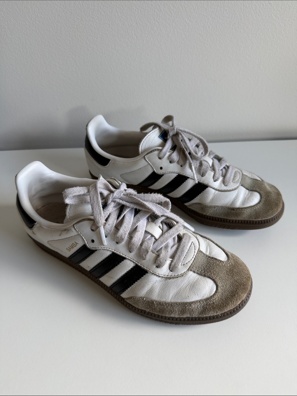 Adidas Samba White, Black & Tan Suede Accent Sneakers